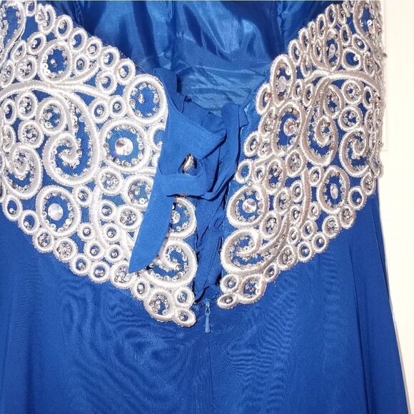 May Qeen Couture 12 NavyBlue Maxi Lined Embroidery Top Strapless Women's Dress. - Picture 12 of 12